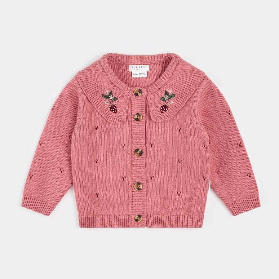 Berry Pointelle Knit Cardigan