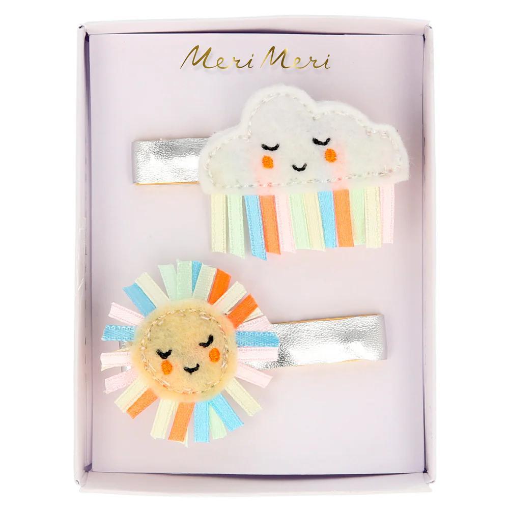 Rainbow Sun &amp; Cloud Hair Clips