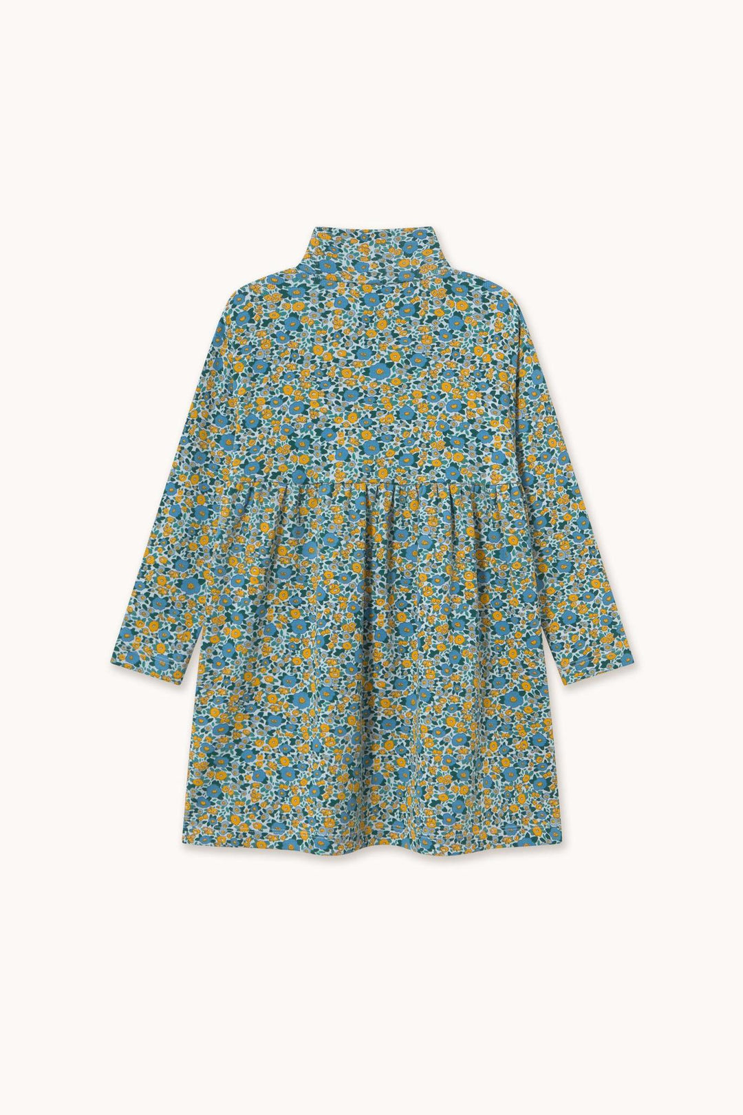 Flower Pattern Rib Mockneck Dress