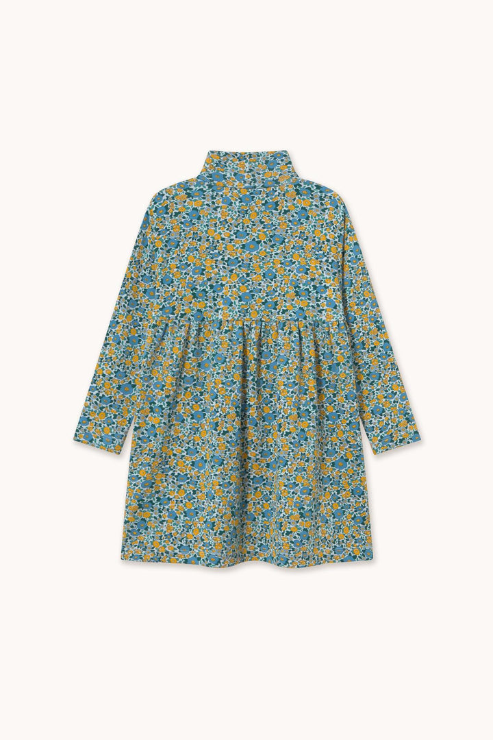 Flower Pattern Rib Mockneck Dress