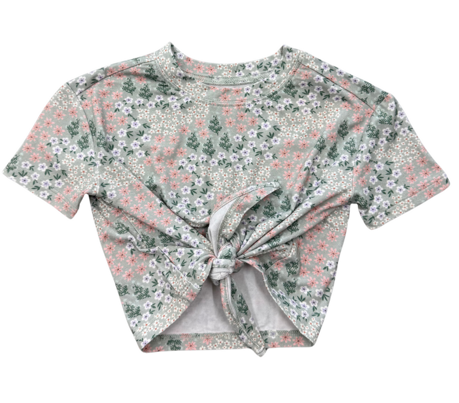 Tie Front Shirt - Aqua Grey Floral