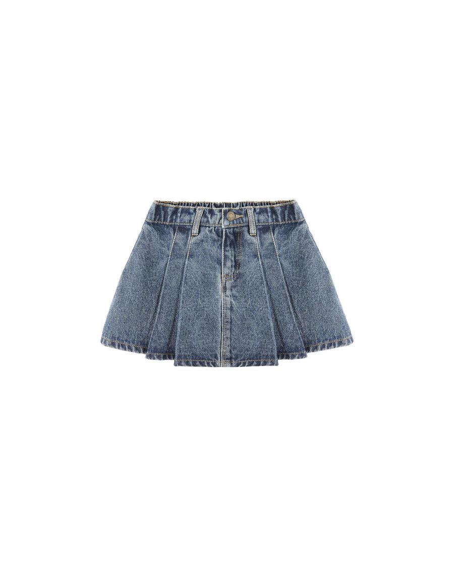 Pleated Denim Skirt - Indigo