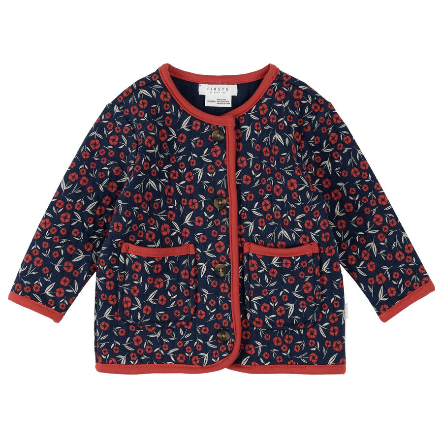 Poppy Print Quilted Cardigan
