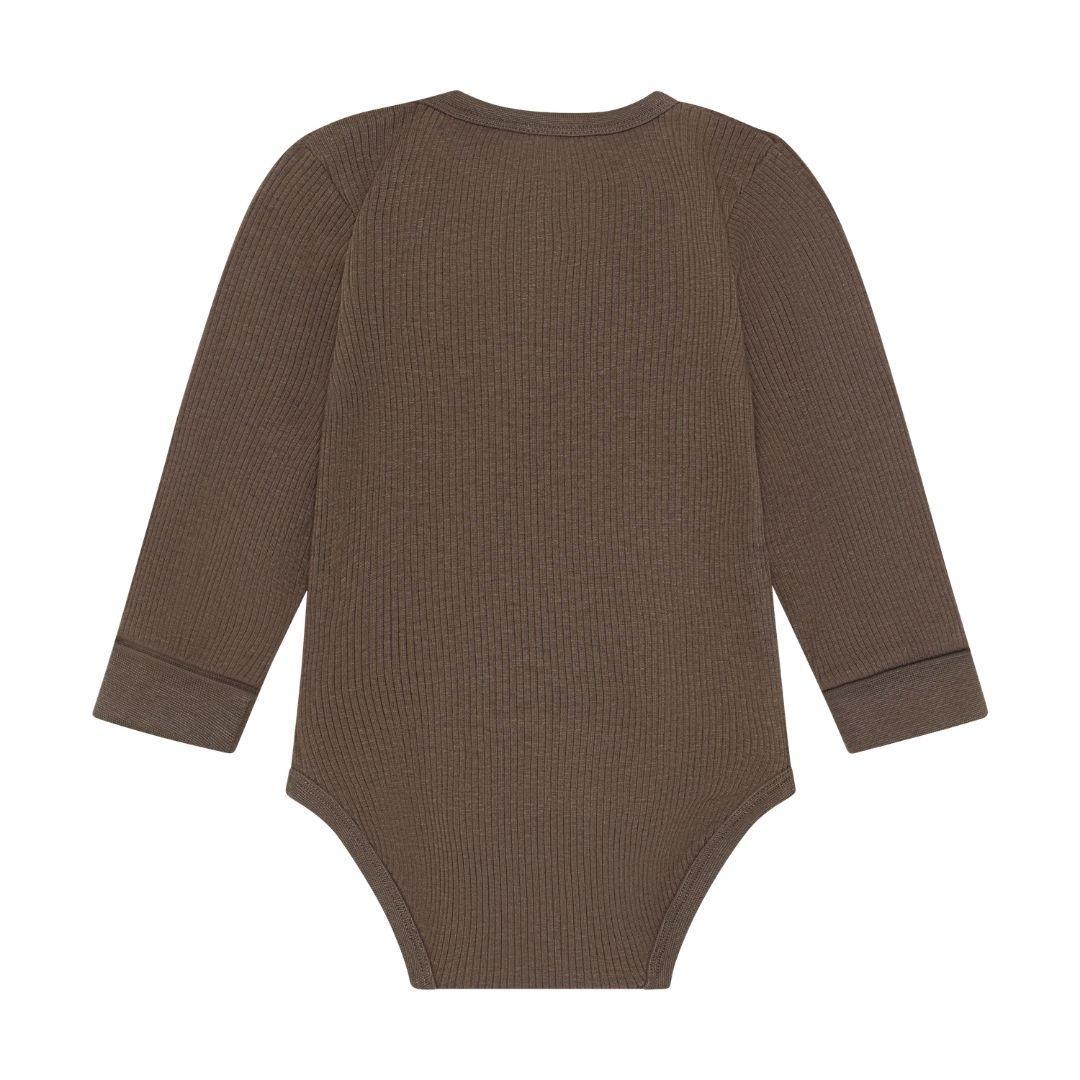 Brown Ribbed Henley Onesie