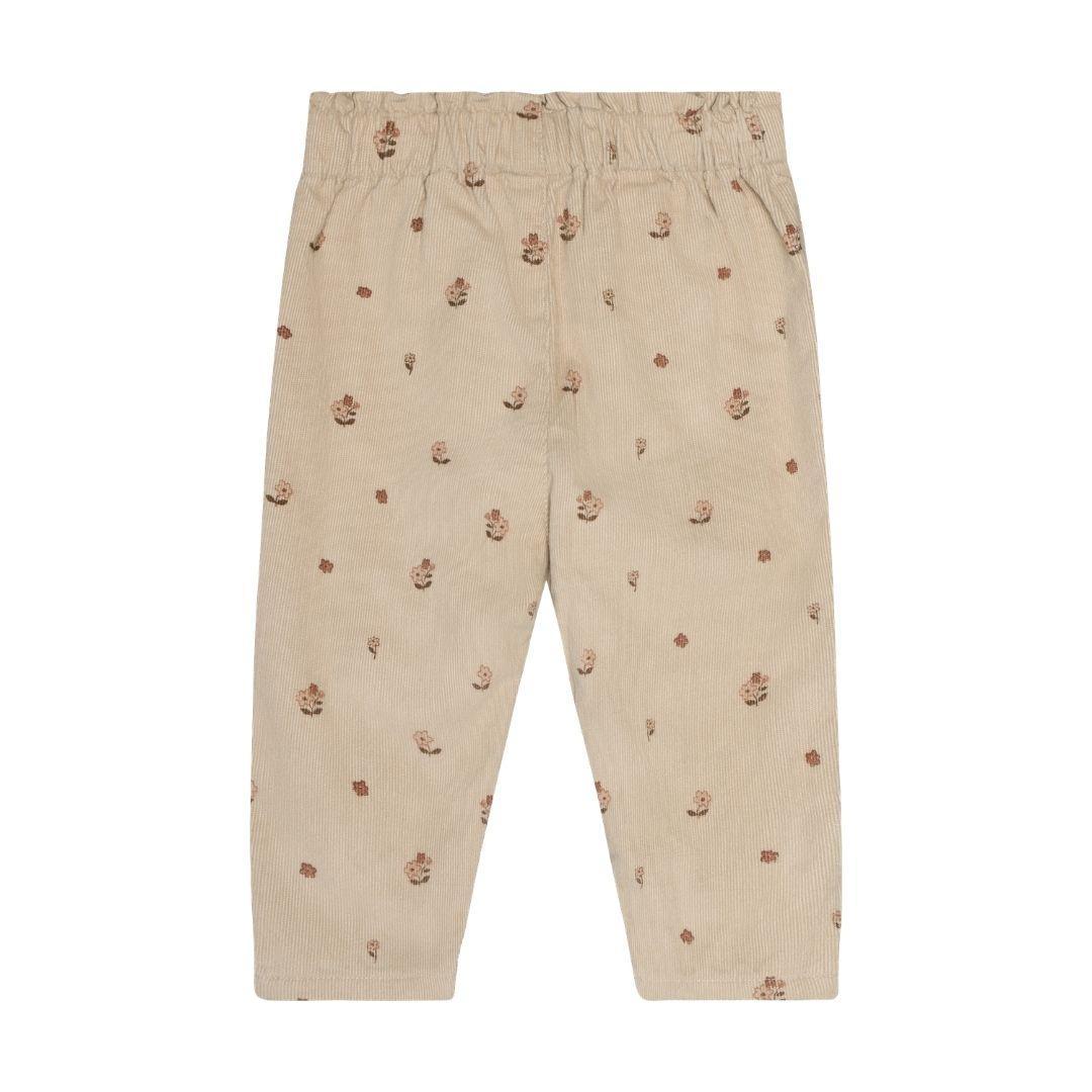 Beige Floral Corduroy Pants