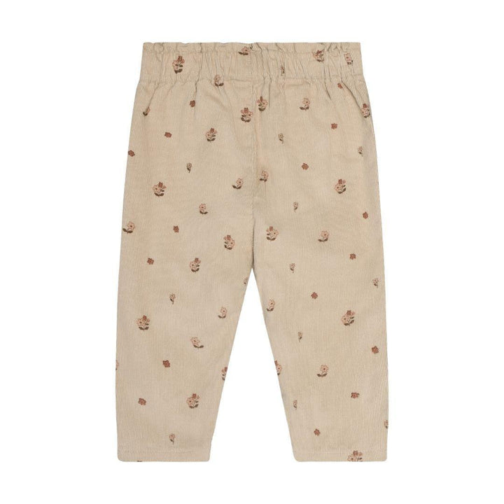Beige Floral Corduroy Pants