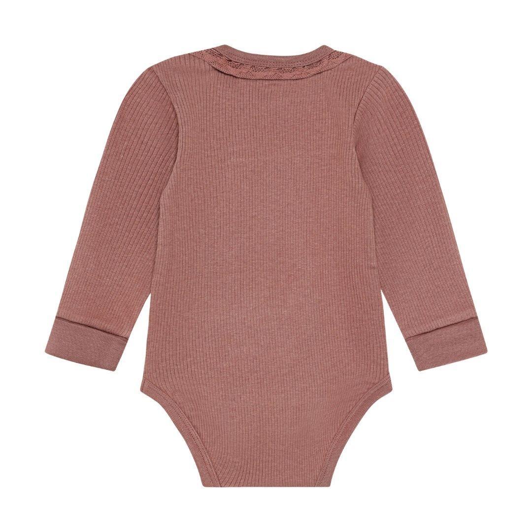 Dusty Rose Ribbed Lace-Collar Onesie