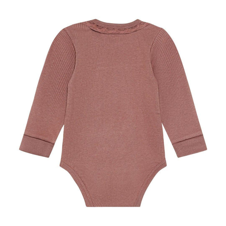 Dusty Rose Ribbed Lace-Collar Onesie