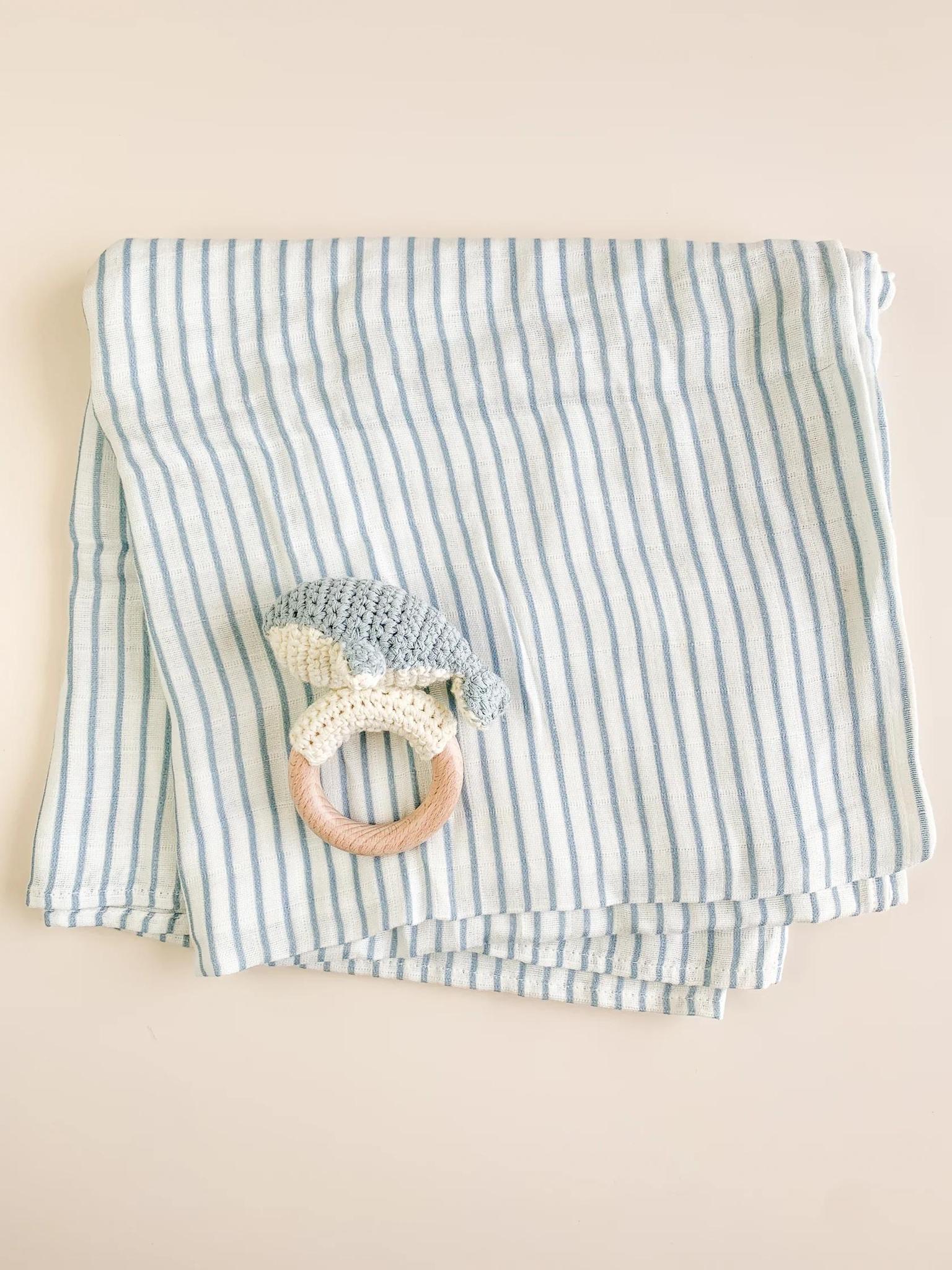 Organic Muslin Swaddle- Blue Stripe