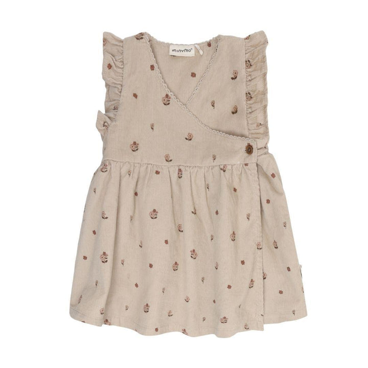 Beige Floral Corduroy Wrap Dress