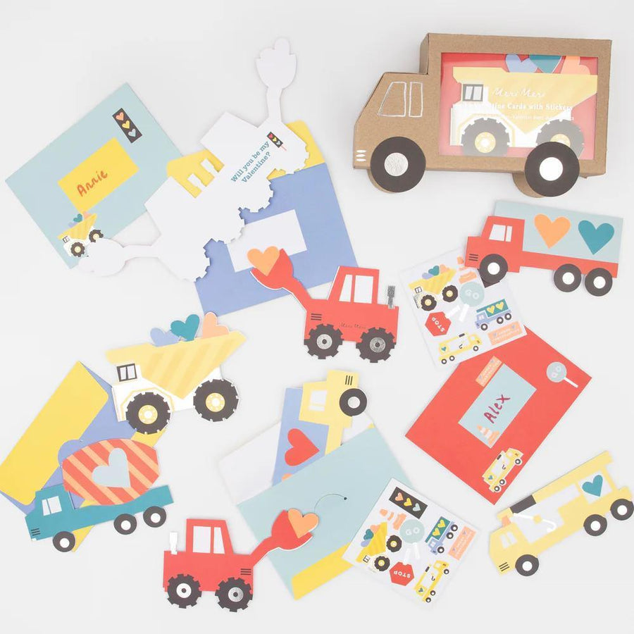 Truck Kids Valentine's Cards & Sticker Set