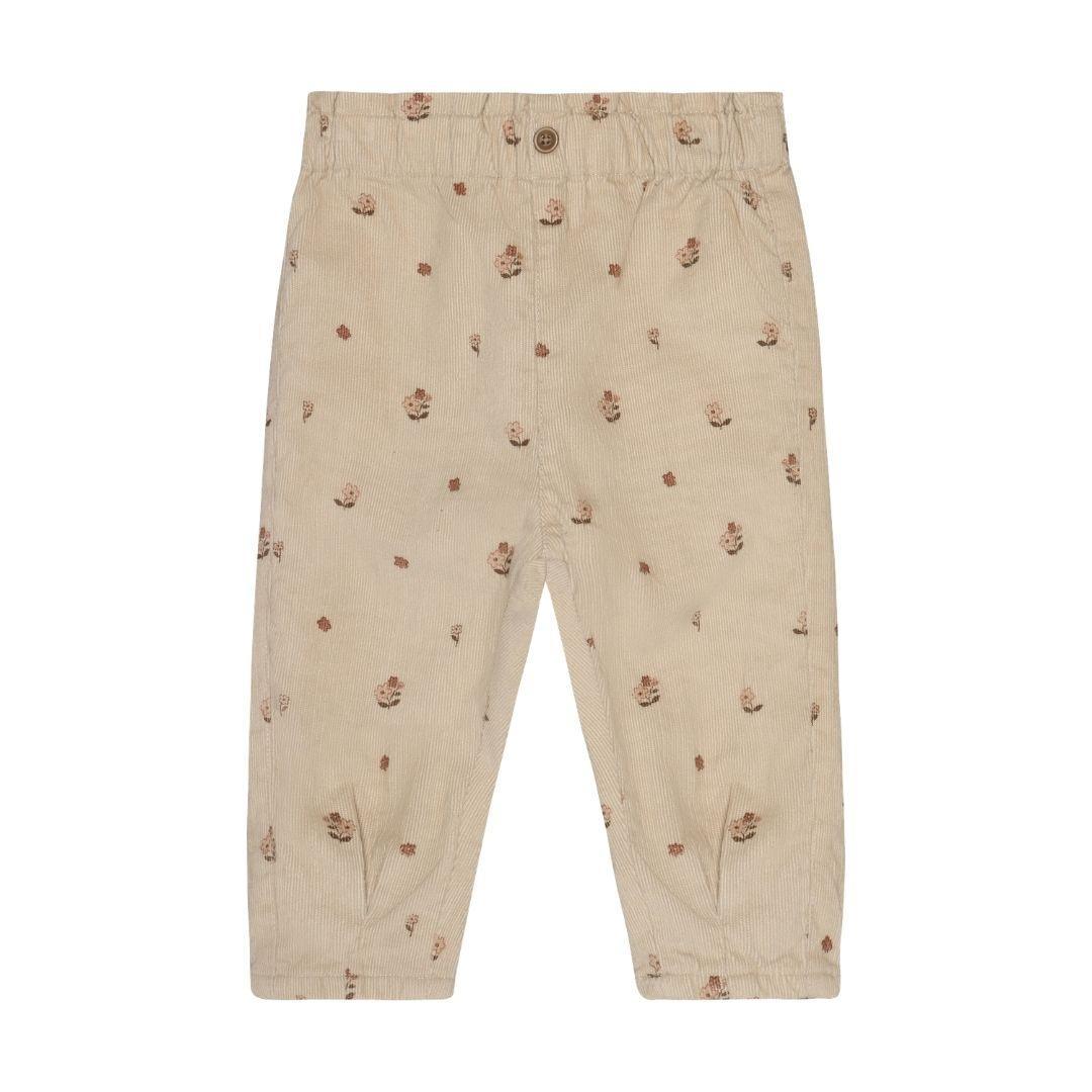 Beige Floral Corduroy Pants