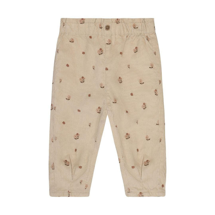 Beige Floral Corduroy Pants