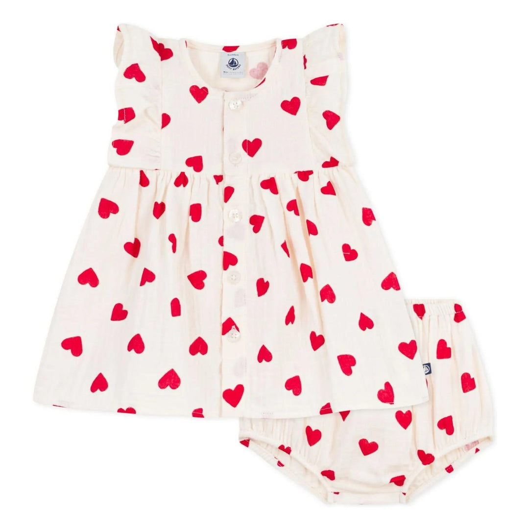 Baby Girl Gauze Heart Dress - Red