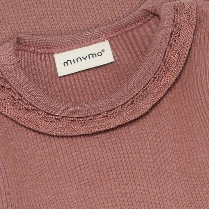 Dusty Rose Ribbed Lace-Collar Onesie