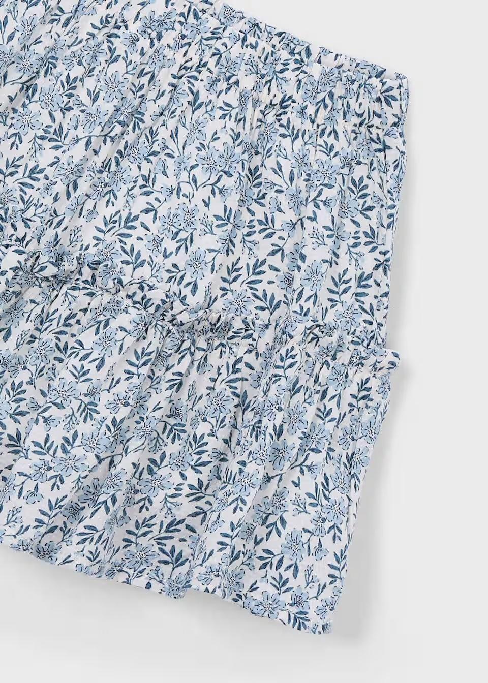 Blue Floral Printed Skirt