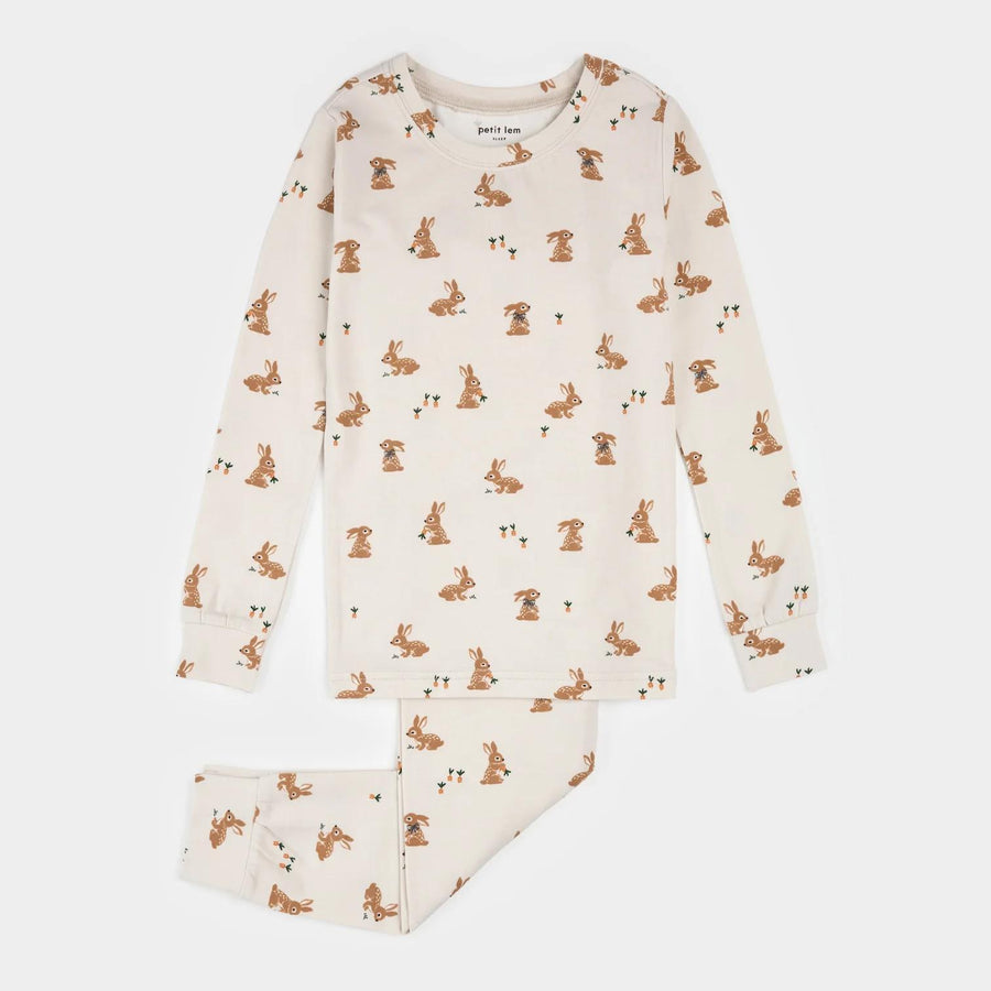 Bunnies Print on Creme PJ Set