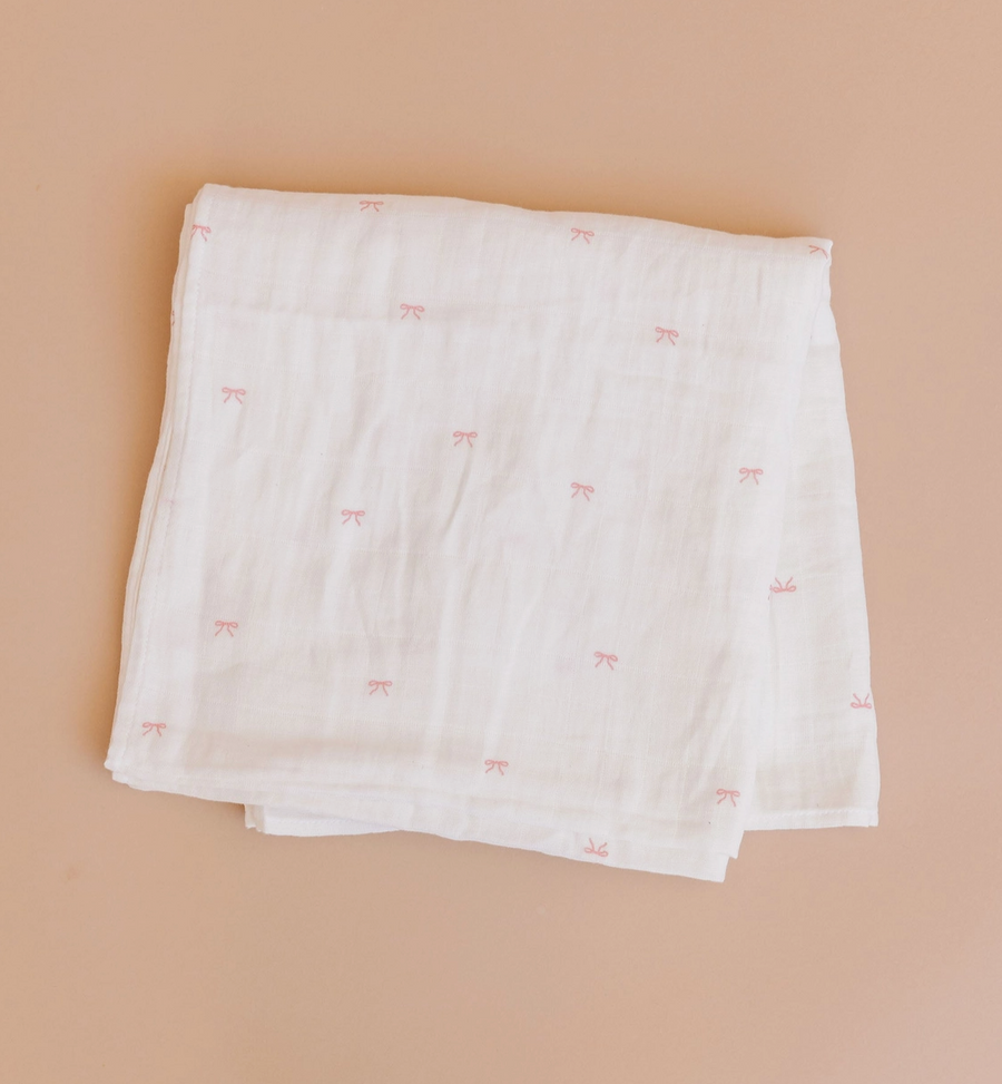 Organic Cotton Swaddle - Pink Bow