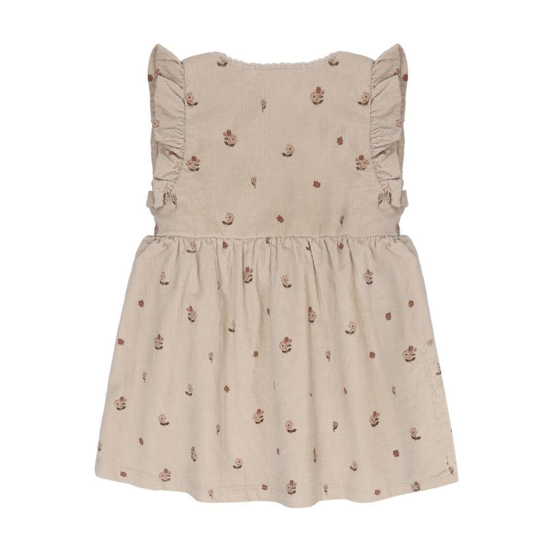 Beige Floral Corduroy Wrap Dress