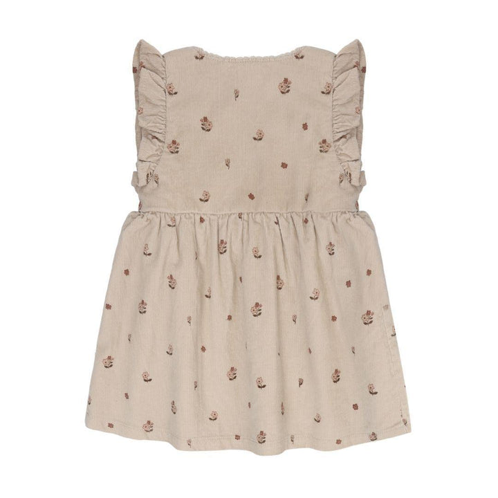Beige Floral Corduroy Wrap Dress