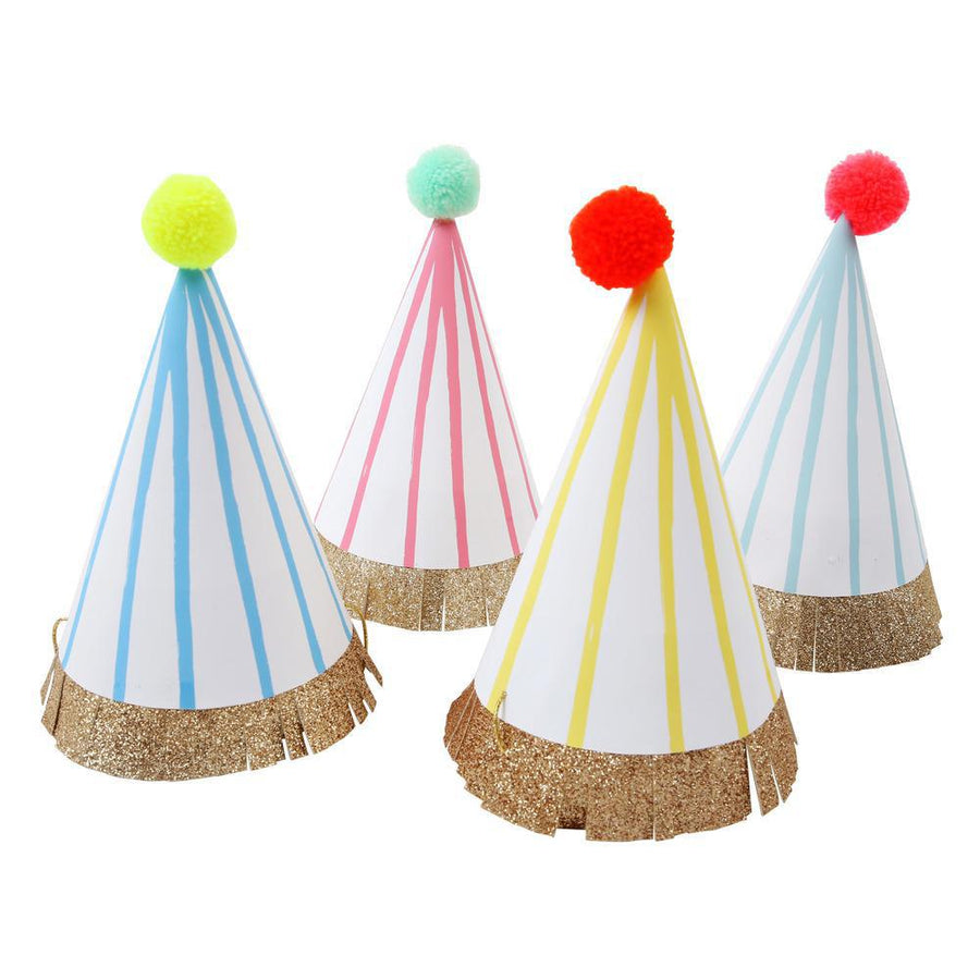 Stripe Pompom Party Hats