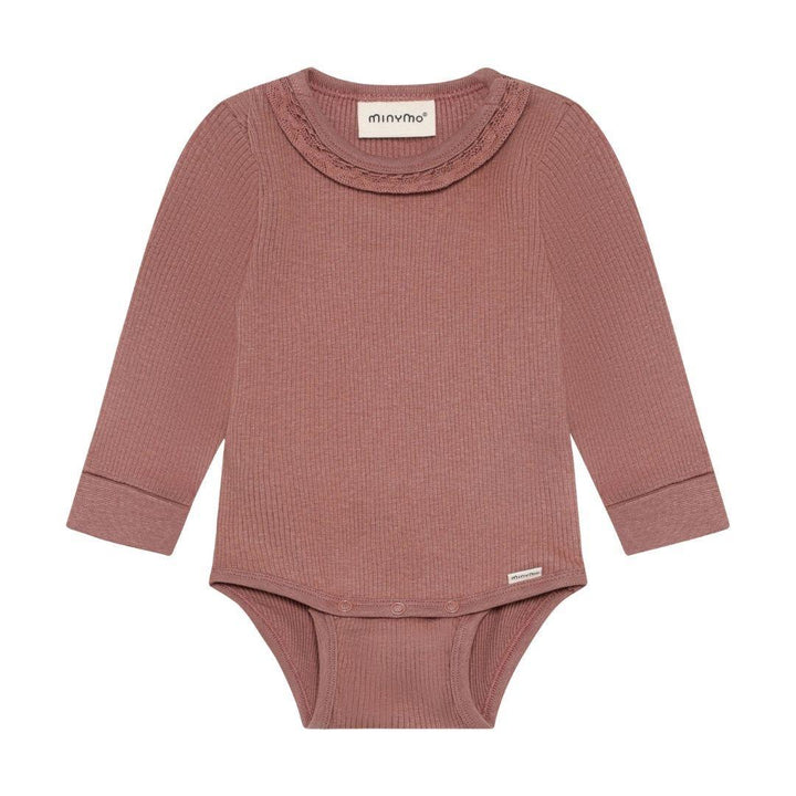 Dusty Rose Ribbed Lace-Collar Onesie