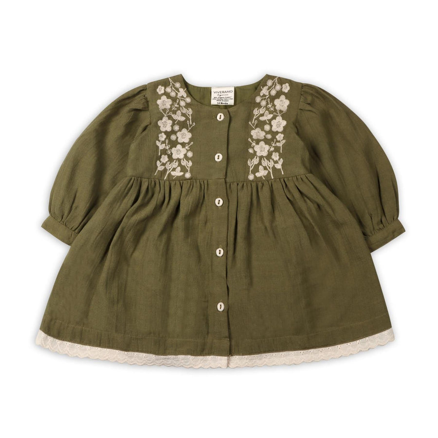 Hazel Embroidered Dress - Olive