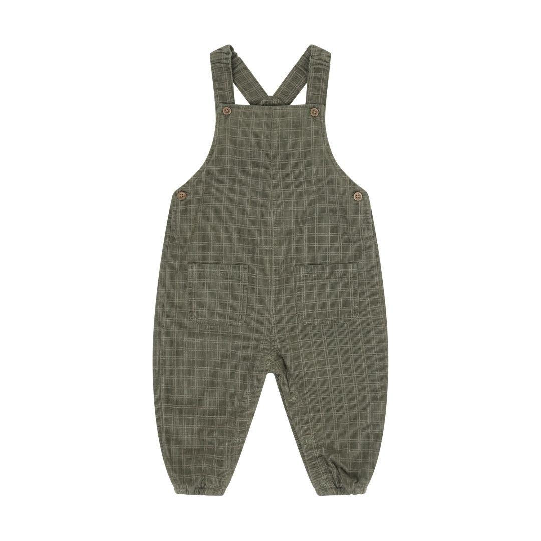 Olive Green Check Corduroy Overalls