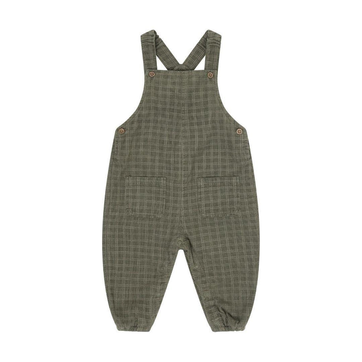 Olive Green Check Corduroy Overalls