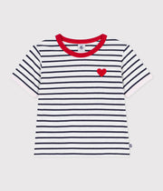 Girl SS Stripe Tee with Heart Badge