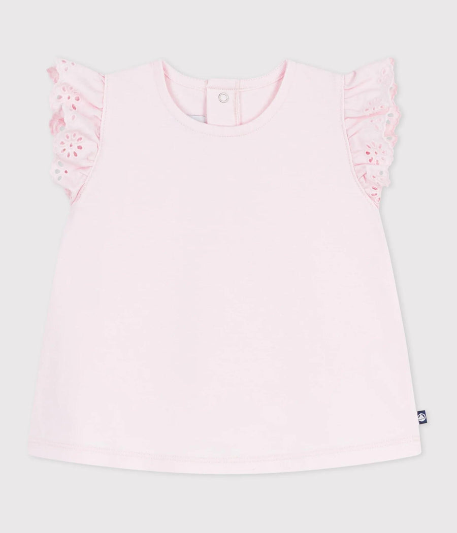 SS Tee with Ruffle Sleeves - Light Pink