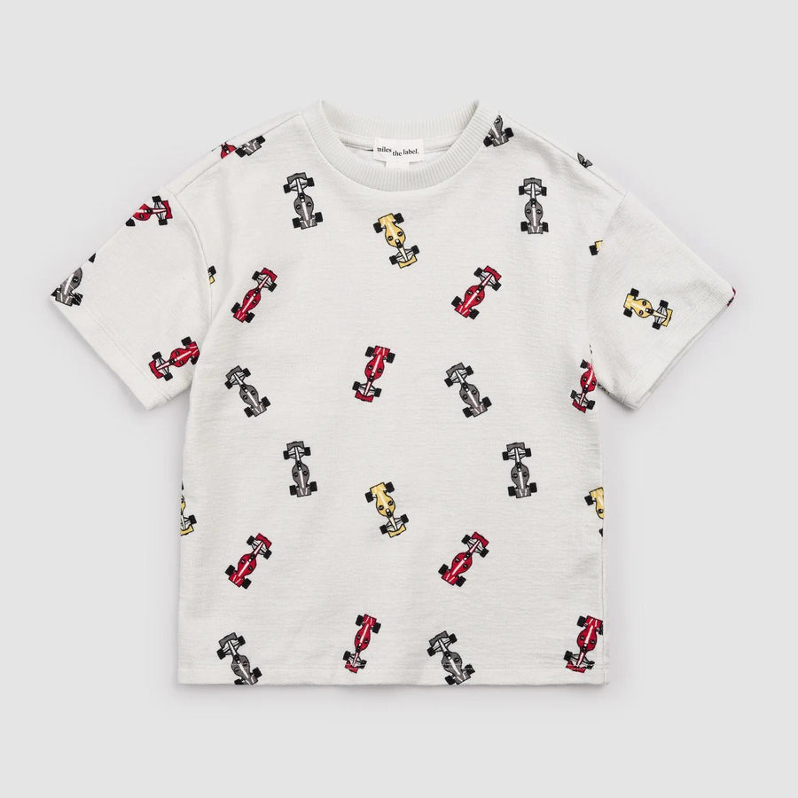 Race Cars on Grey Short Sleeve Sweatshirt
