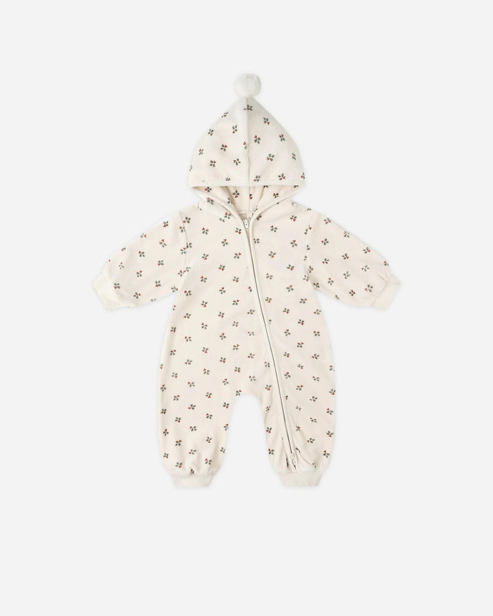 Velour Zip Jumpsuit - Holly Berry