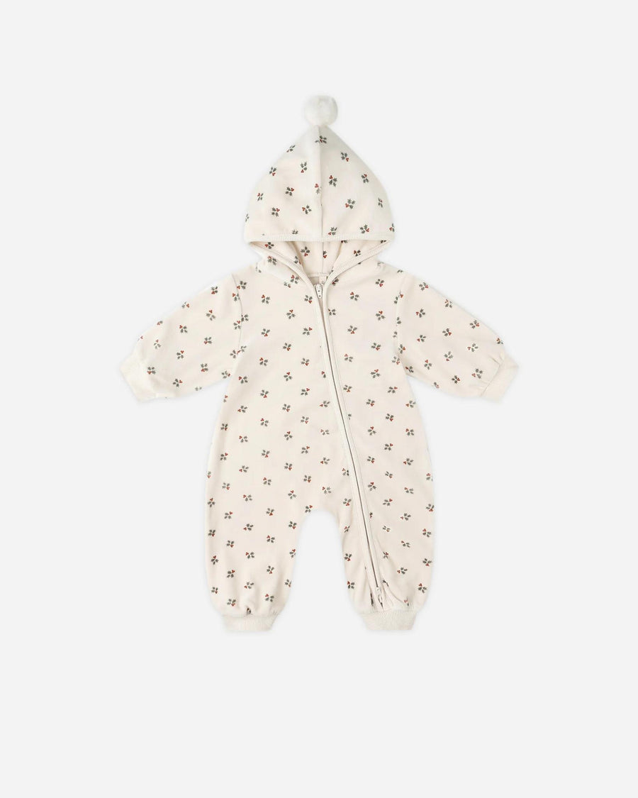 Velour Zip Jumpsuit - Holly Berry