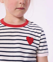 Girl SS Stripe Tee with Heart Badge