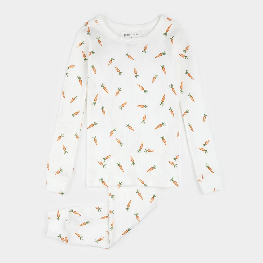 Carrots Print on Off-White PJ Set