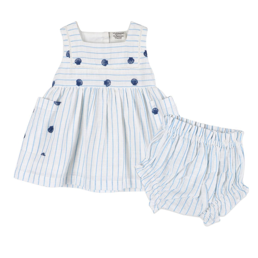 Seashells Embroidered Striped Baby Dress