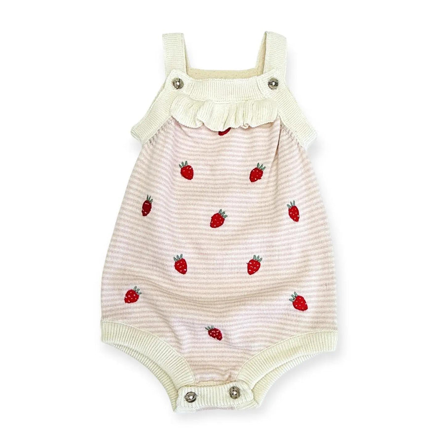 Strawberry Embroidered Knit Romper