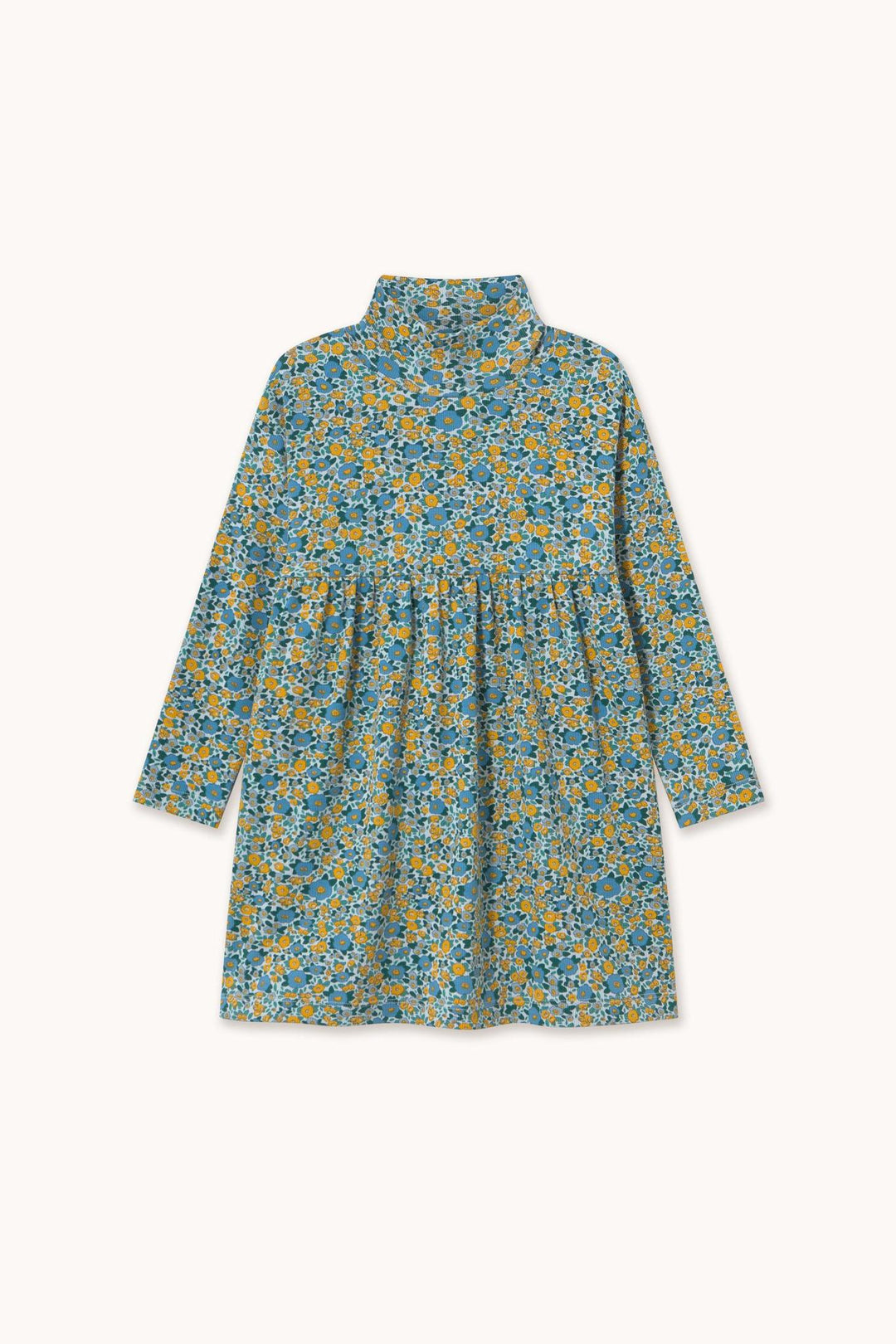 Flower Pattern Rib Mockneck Dress