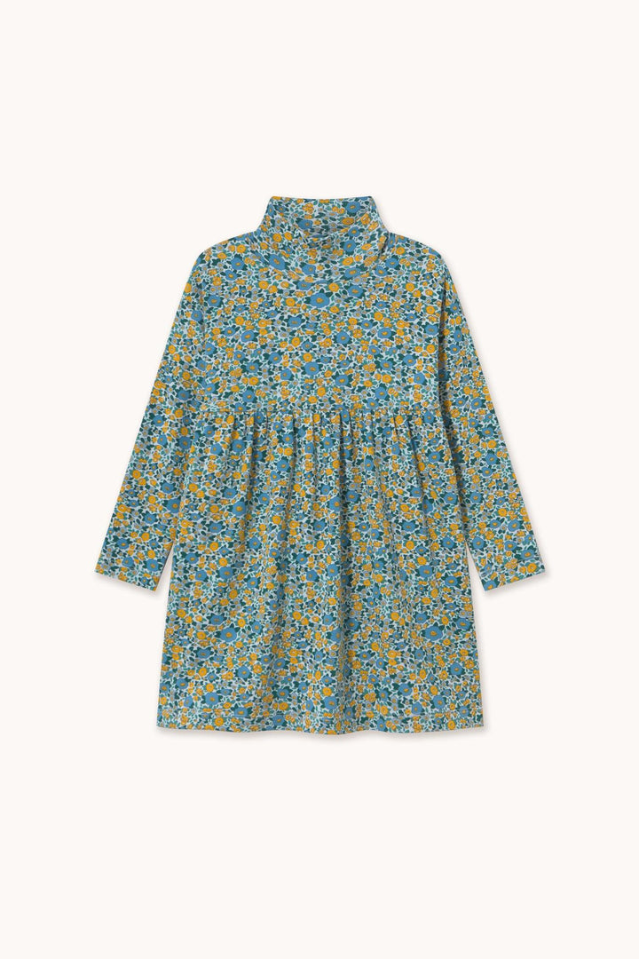 Flower Pattern Rib Mockneck Dress
