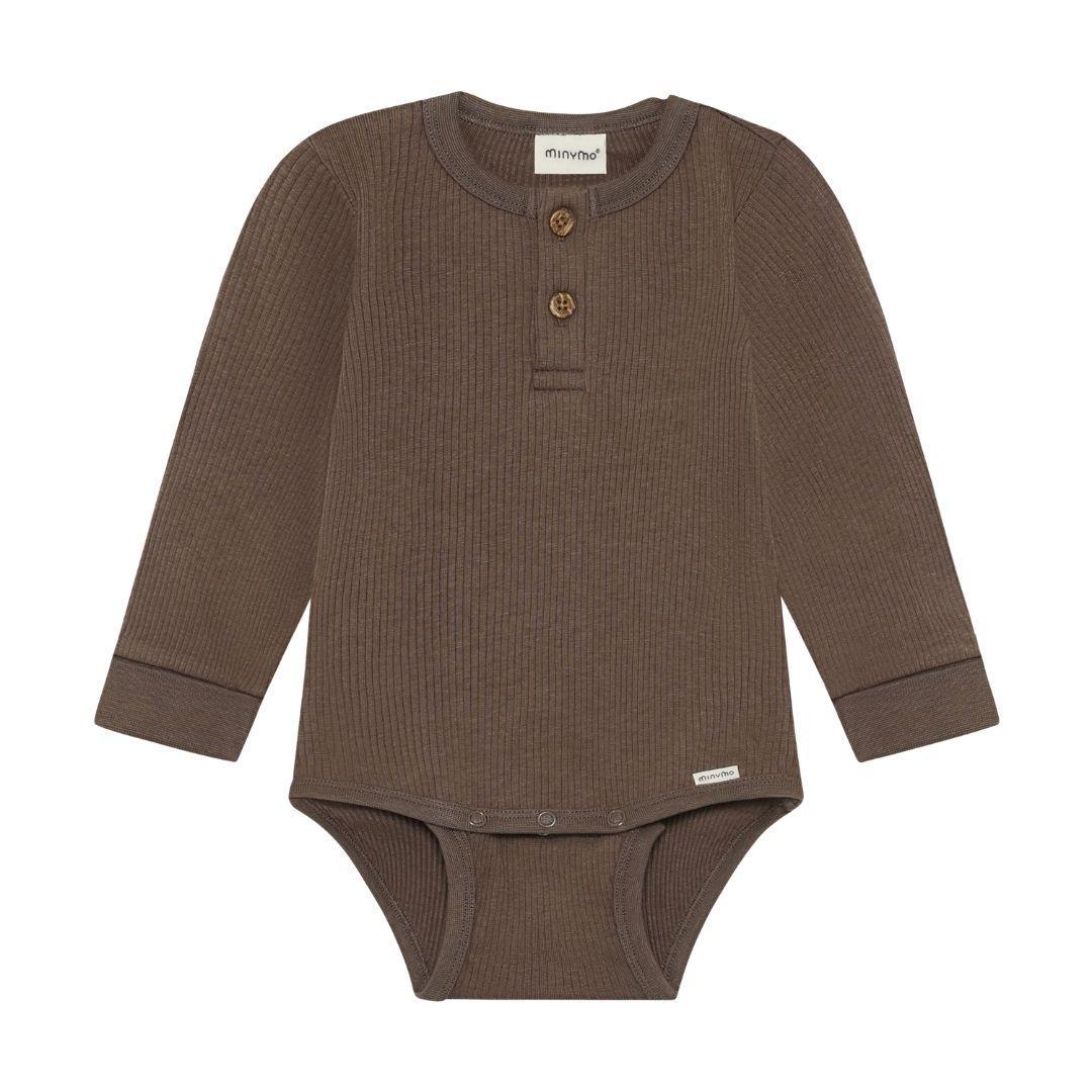 Brown Ribbed Henley Onesie