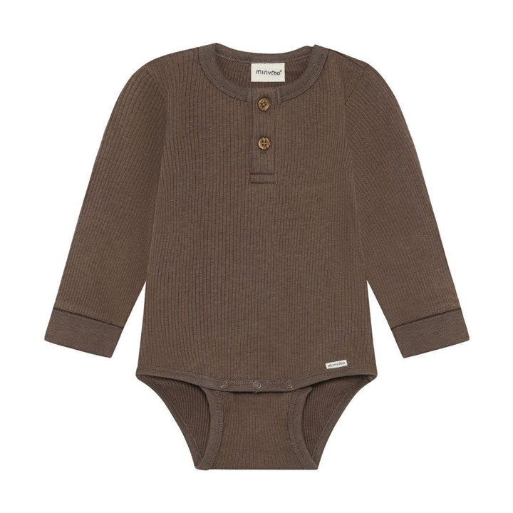 Brown Ribbed Henley Onesie
