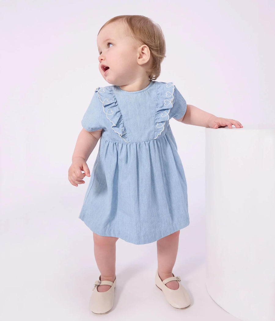Baby Girl Chambray Dress with Ruffles