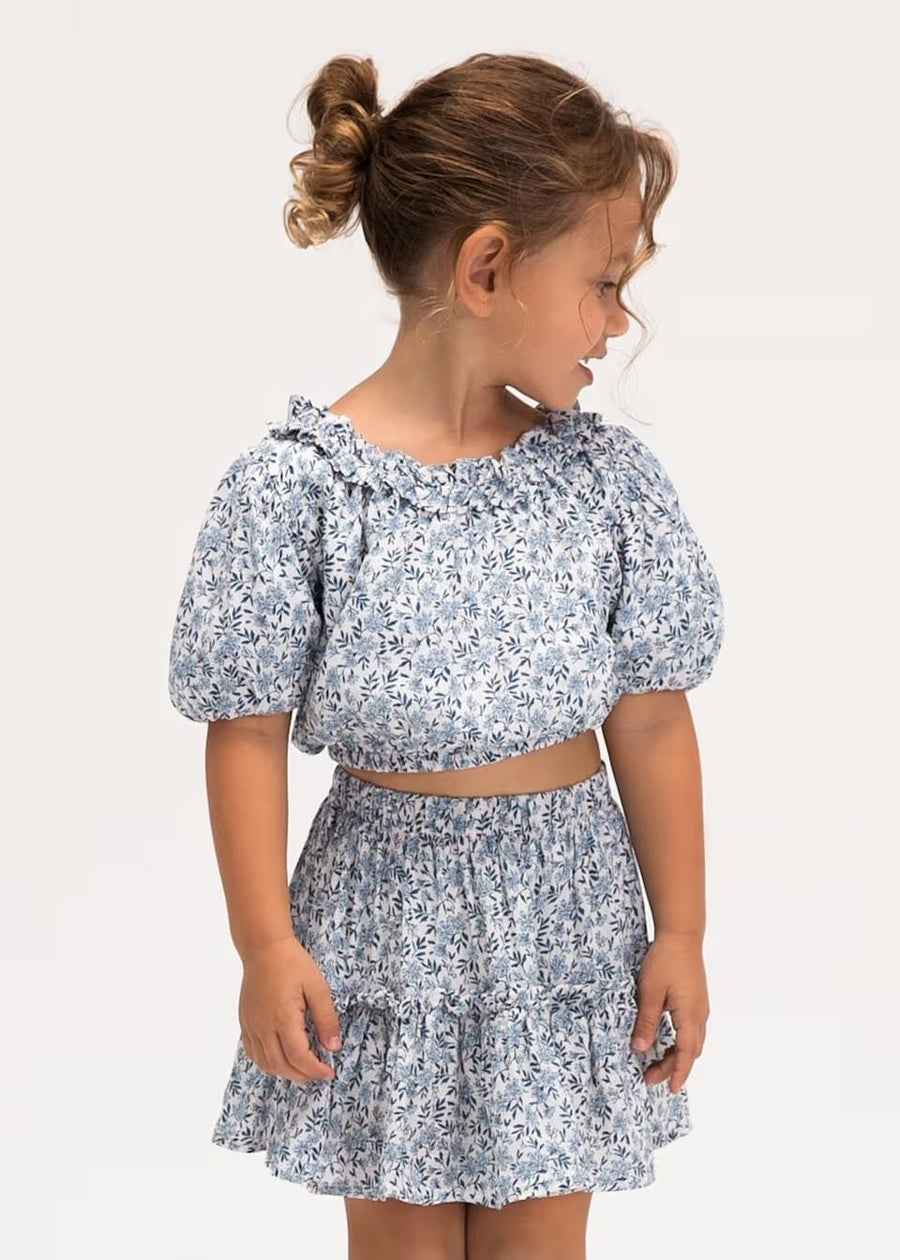 Blue Floral Printed Skirt