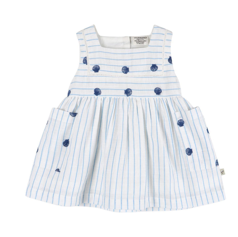 Seashells Embroidered Striped Baby Dress
