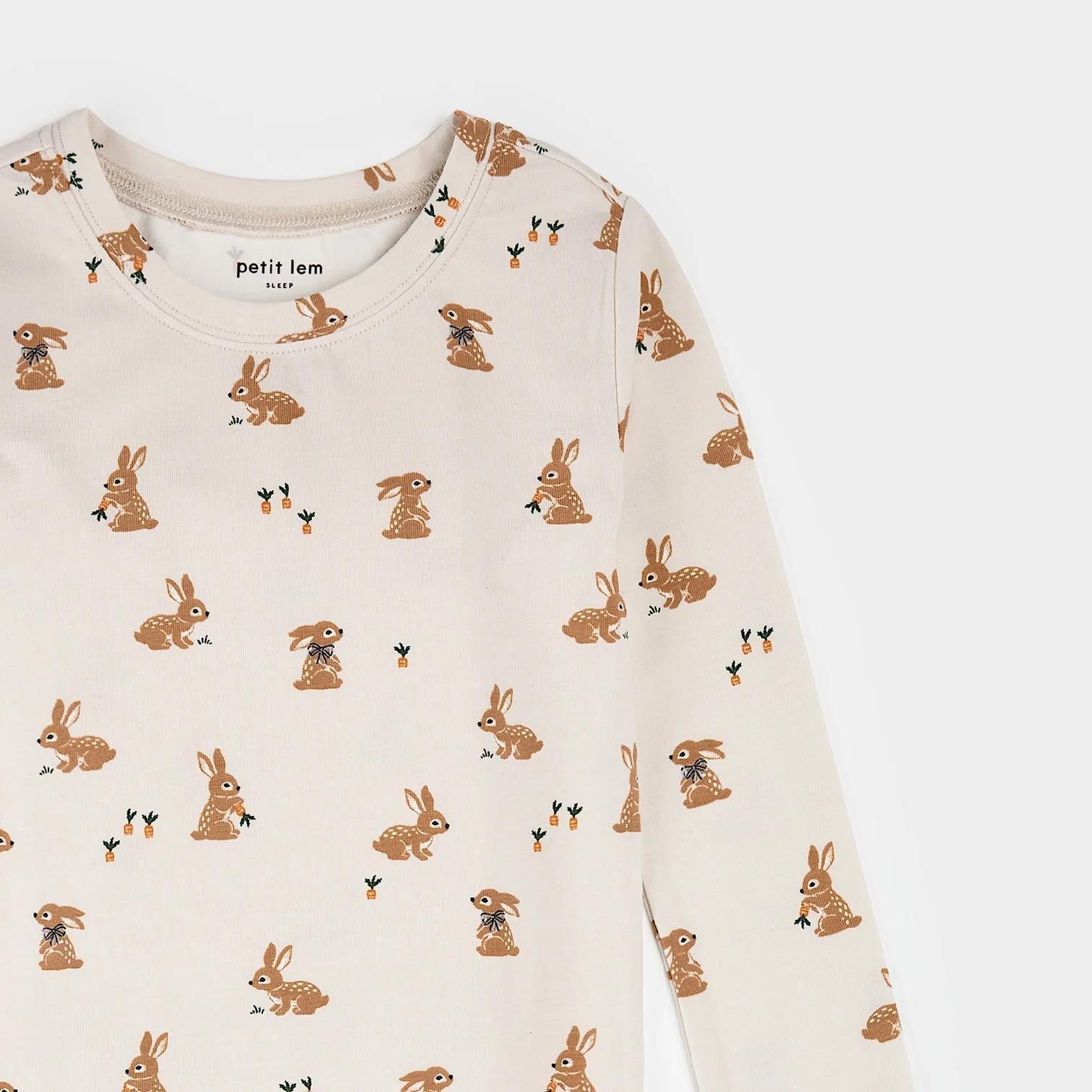 Bunnies Print on Creme PJ Set