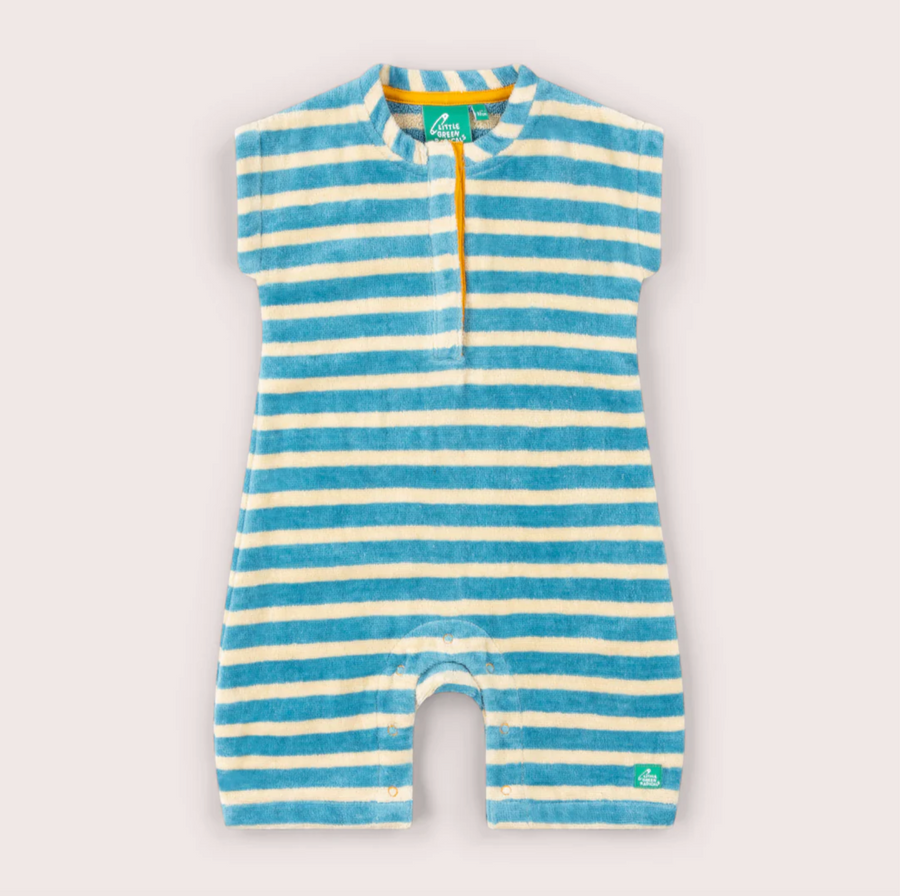 Blue Striped Toweling Romper