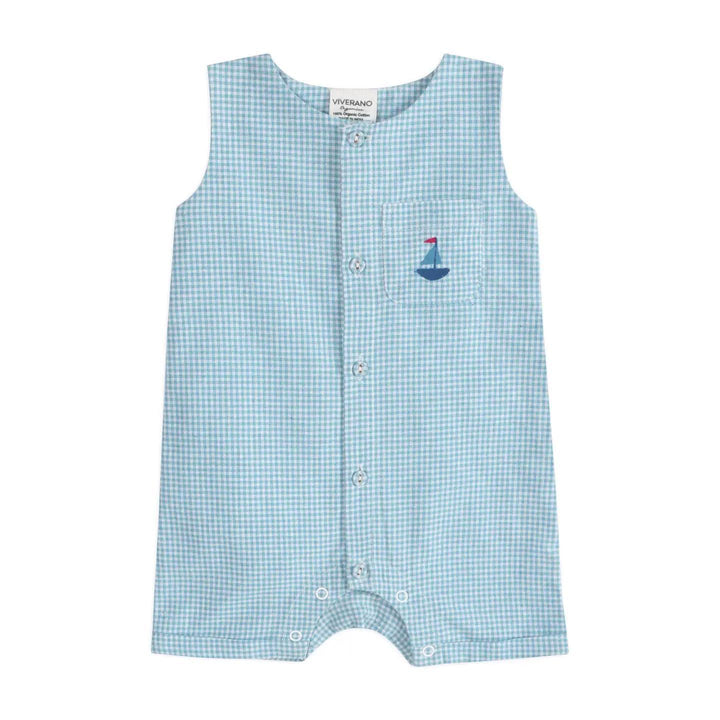 Nautical Embroidered Gingham Baby Romper