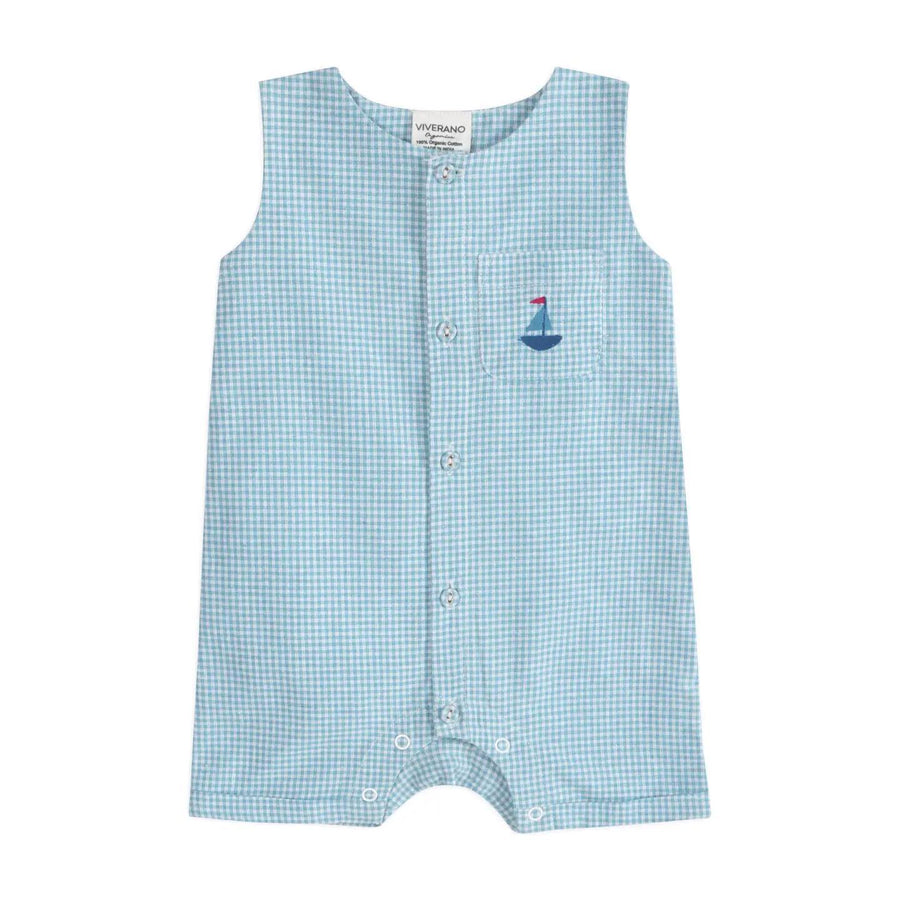 Nautical Embroidered Gingham Baby Romper