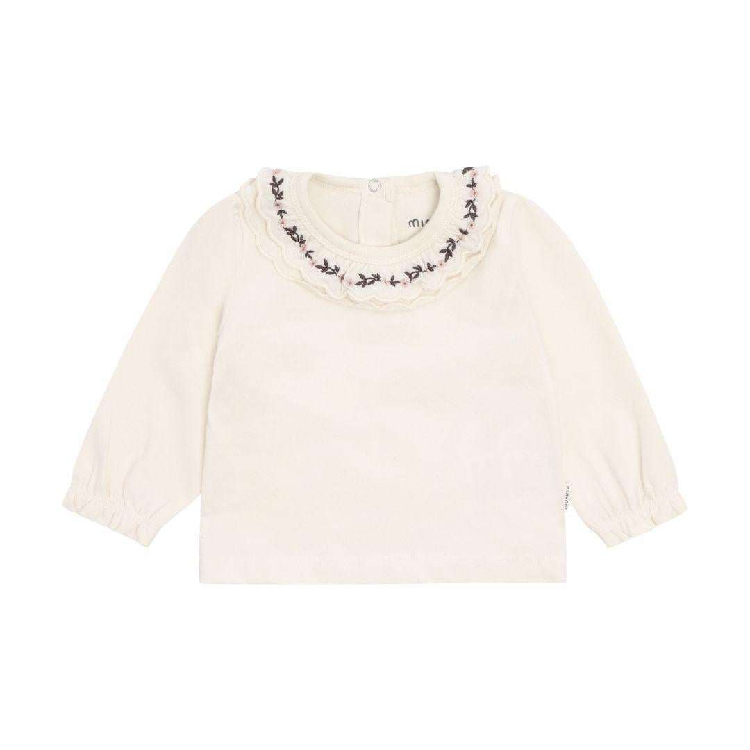 Cream Embroidered Frill Collar Top
